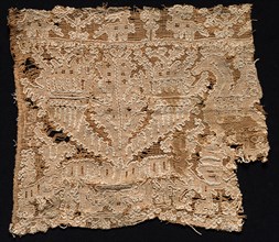 Fragment with Animal and Vegetal Motifs, 16th century. Italy, 16th century. Needle lace, burato