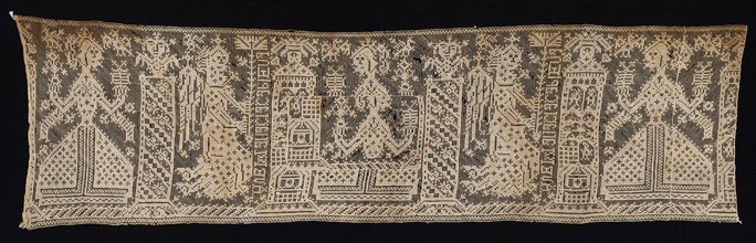 Band with Figures of Women and Angels, 16th-17th century. Italy, 16th-17th century. Needle lace,