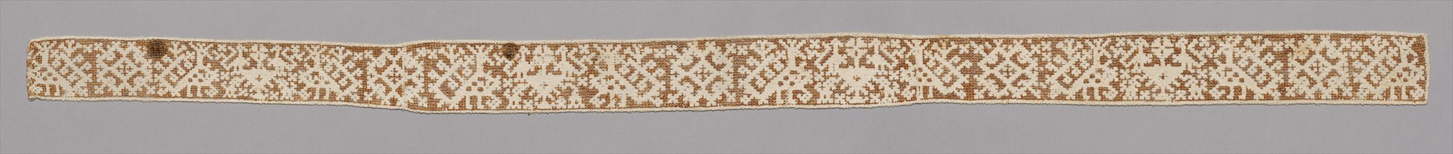 Needlepoint (Drawnwork) Lace Band, 16th-17th century. Italy, Sicily, 16th-17th century. Lace,