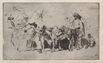 Men and Donkeys, Rome, 1880. Robert Frederick Blum (American, 1857-1903). Etching