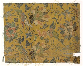 Fragment, 1700s. China, 18th century. Satin ground; silk diasper weave; overall: 19.1 x 16 cm (7