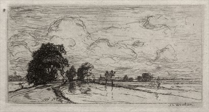 Flooded Landscape with Trees. Sion Longley Wenban (American, 1848-1897). Etching