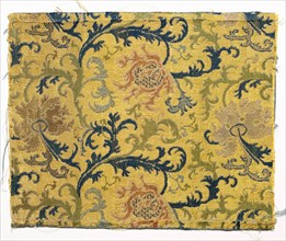 Fragment, 1700s. China, 18th century. Satin ground; silk diasper weave; overall: 17.8 x 14 cm (7 x