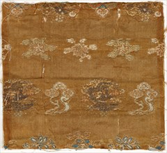 Fragment, early 1700s. China, early 18th century. Brocaded satin; silk; overall: 16.5 x 15.3 cm (6