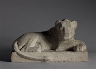 Statuette of a Lion, 380-246 BC. Egypt, Late Period, Dynasty 30 or later. Limestone; overall: 13.8