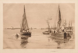 Two Sloops on the East River, 1889. Charles Adams Platt (American, 1861-1933). Etching