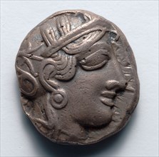 Athenian Tetradrachm: Female Head (obverse), 400s BC. Greece, 5th century BC. Silver; overall: 2.6