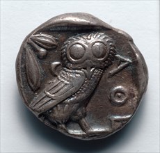 Athenian Tetradrachm: Owl (reverse), 400s BC. Greece, 5th century BC. Silver; overall: 2.6 x 2.3 cm