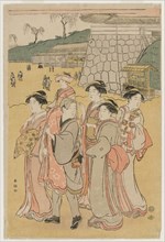 Women Accompanying a Girl to a Shrine, early 1790s. Katsukawa Shuncho (Japanese). Color woodblock