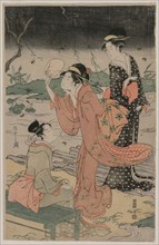 Women Beside a Stream Chasing Fireflies, mid 1790s. Chobunsai Eishi (Japanese, 1756-1829). Color