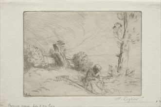 Peasant near a Stone Fence. Alphonse Legros (French, 1837-1911). Etching