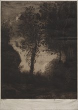 Landscape: Sunset, after Corot, c. 1858. Félix Bracquemond (French, 1833-1914), August Delâtre.