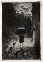 Rain and Umbrella, c. 1875. Félix Hilaire Buhot (French, 1847-1898). Etching; sheet: 22.5 x 14.8 cm