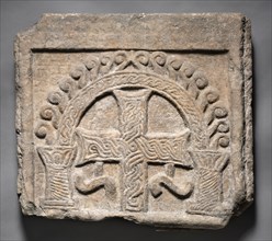 Relief Panel from the End of a Sarcophagus:  A Cross Within an Arch, 700s-800s. Lombardic, Italy,