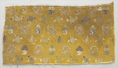 Fragment, 1700s. China, 18th century. Brocaded satin; silk; overall: 26 x 49.5 cm (10 1/4 x 19 1/2