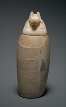 Canopic Jar with Jackal's Head, 664-525 BC. Egypt, Late Period, Dynasty 26. Travertine; diameter: