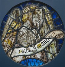 Stained Glass Roundel with an Angel Holding a Scroll, c. 1425-1450. France, 15th century. Stained
