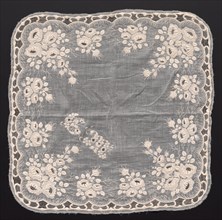 Handkerchief, 1800s. France, 19th century. Embroidered linen; overall: 47 x 47 cm (18 1/2 x 18 1/2