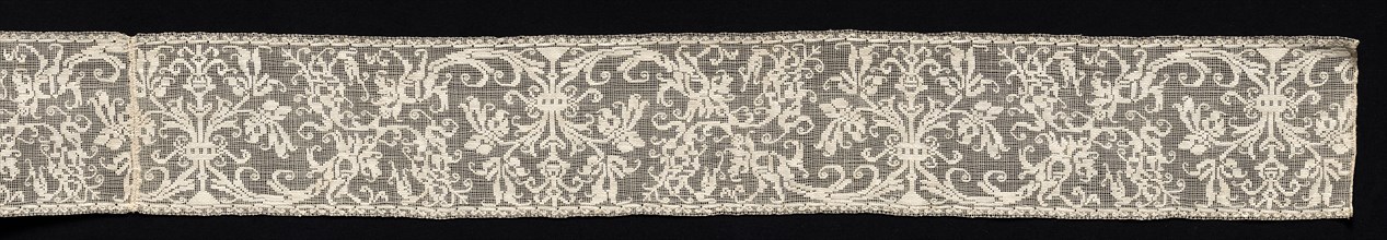 Band with Scroll Pattern, 16th century. Italy, Sicily, 16th century. Needle lace, burato (twined