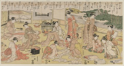 Women Making Clothing, early 1790s. Utagawa Toyokuni (Japanese, 1769-1825). Color woodblock print;