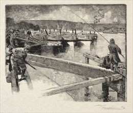 Le garage des bateaux-omnibus. Auguste Louis Lepère (French, 1849-1918). Wood engraving