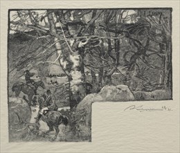 Une chasse à Courre au Mont Gerard. Auguste Louis Lepère (French, 1849-1918). Wood engraving
