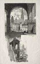 Rouen Illustré:  Place de la Haute Vieille Tour; Edicule de la Fierte, 1896. Auguste Louis Lepère
