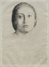 Head of a Young Girl. Alphonse Legros (French, 1837-1911). Etching and drypoint