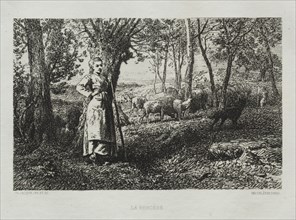 The Shepherdess. Charles-Émile Jacque (French, 1813-1894). Etching
