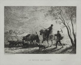 Returning from the Fields. Charles-Émile Jacque (French, 1813-1894). Etching