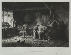 The Blacksmith Shop. Charles-Émile Jacque (French, 1813-1894). Etching