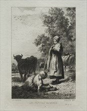 The Little Cowherds. Charles-Émile Jacque (French, 1813-1894). Etching