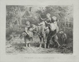 First Riding Lesson. Charles-Émile Jacque (French, 1813-1894). Etching