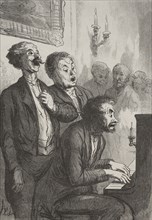 The Singers:  The Singers in the Salon. Honoré Daumier (French, 1808-1879). Wood engraving