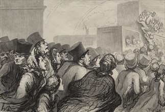 The Railway:  The Sunday Excursion. Honoré Daumier (French, 1808-1879). Wood engraving