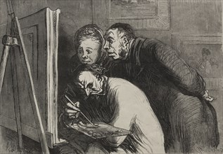 The Painters:  The Painters and the Bourgeois. Honoré Daumier (French, 1808-1879). Wood engraving