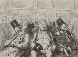 Moment of Rest in the Salon Carré. Honoré Daumier (French, 1808-1879). Wood engraving