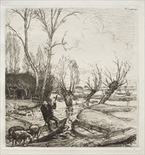 Au Marais Inondé:  Le Bergère. Auguste Louis Lepère (French, 1849-1918). Etching