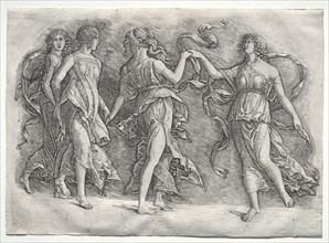 Four Dancing Muses, c. 1497. Probably by the so-called Premier Engraver (Italian), Andrea Mantegna