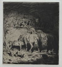 The Stable. Charles-Émile Jacque (French, 1813-1894). Etching