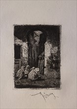 Tanger, Arabes assis. Mariano Fortuny y Carbó (Spanish, 1838-1874). Etching