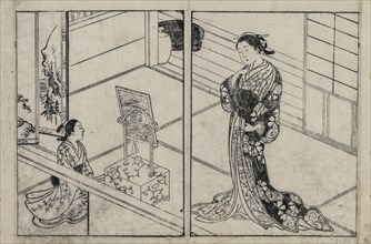 Woman and Child Beside a Mirror Stand, c. 1740s. Nishikawa Sukenobu (Japanese, 1671-1754). Color