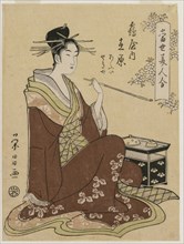 The Courtesan Ariwara of the Tsuruya Seated by a Smoking Chest (From the series A Collection of