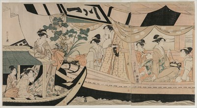 Boating on the Sumida River; Women in a Pleasure Boat on the Sumida River, mid 1790s. Chobunsai