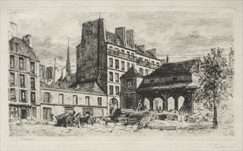 Marché aux veaux en demolition. Alfred Alexandre Delauney (French, 1830-1894). Etching and drypoint