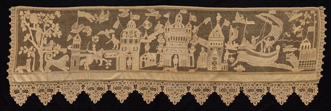 Border with Battle Scene, 18th century. Russia, 18th century. Needle lace, burato (twined ground