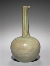Long-necked Bottle with Incised Floral Design, 1100s. Celadon ware with incised and carved