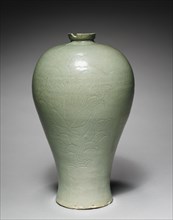 Prunus Vase with Incised Peony Design, 1100s-1200s. Korea, Goryeo period (918-1392). Pottery;