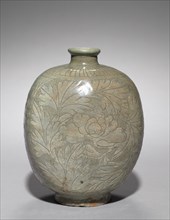 Wine Cask with Incised and Sgraffito Peony Design, 1400s. Korea, Joseon dynasty (1392-1910).