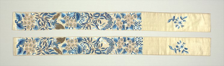 Pair of Sleeve Bands, 19th century. China, 19th century. Satin weave silk with silk embroidery;